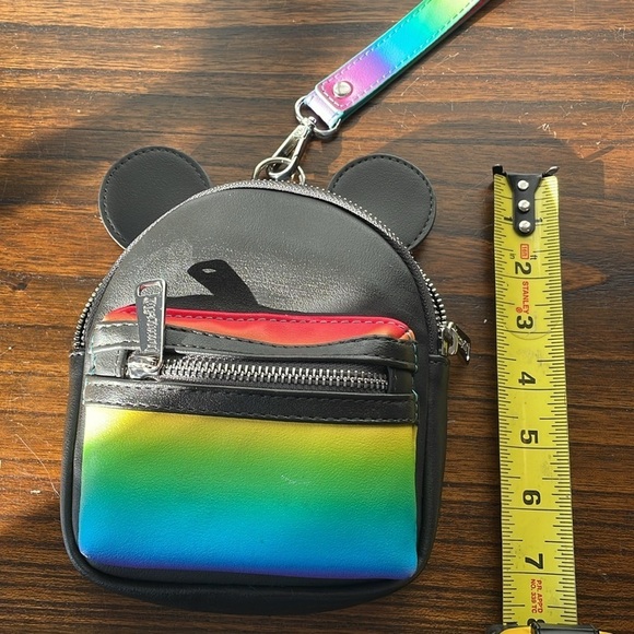 Loungelfy, Disney Parks, rainbow and black vinyl Mickey ear two-pocket wristlet - Picture 2 of 8